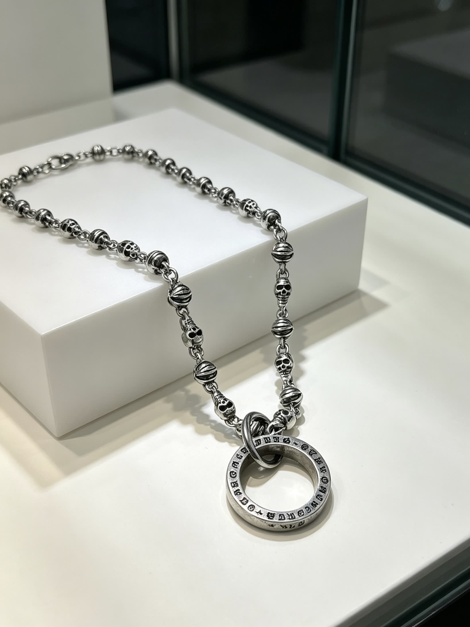Chrome Hearts Silver Skull and Star Chain Necklace